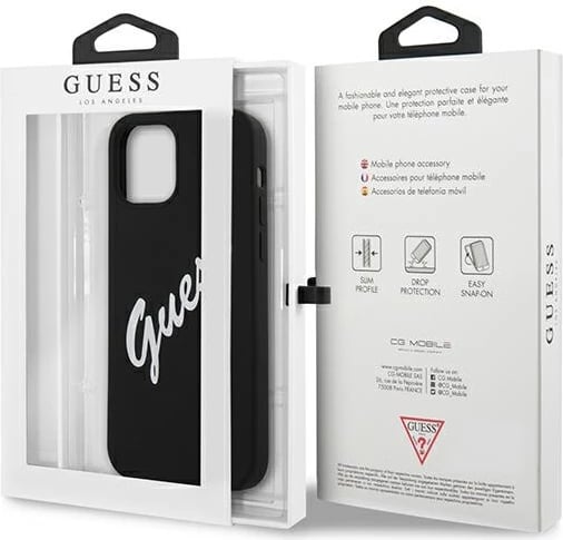 Mbështjellës Guess GUHCP12SLSVSBW për iPhone 12 mini 5.4", silikon, zi/bardhë
