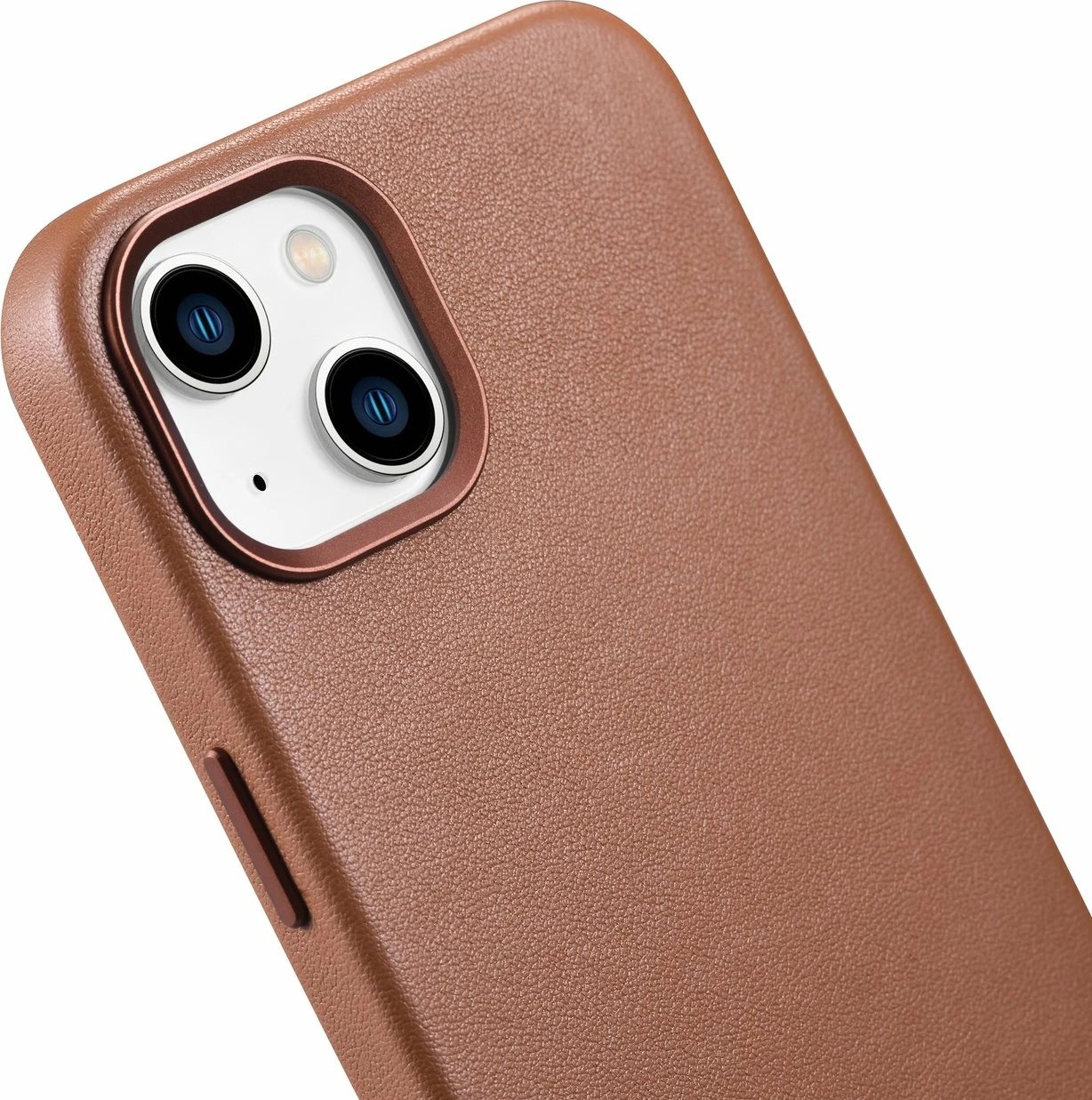 Mbështjellës iCarer për iPhone 14, lëkurë natyrale, MagSafe, Kafe