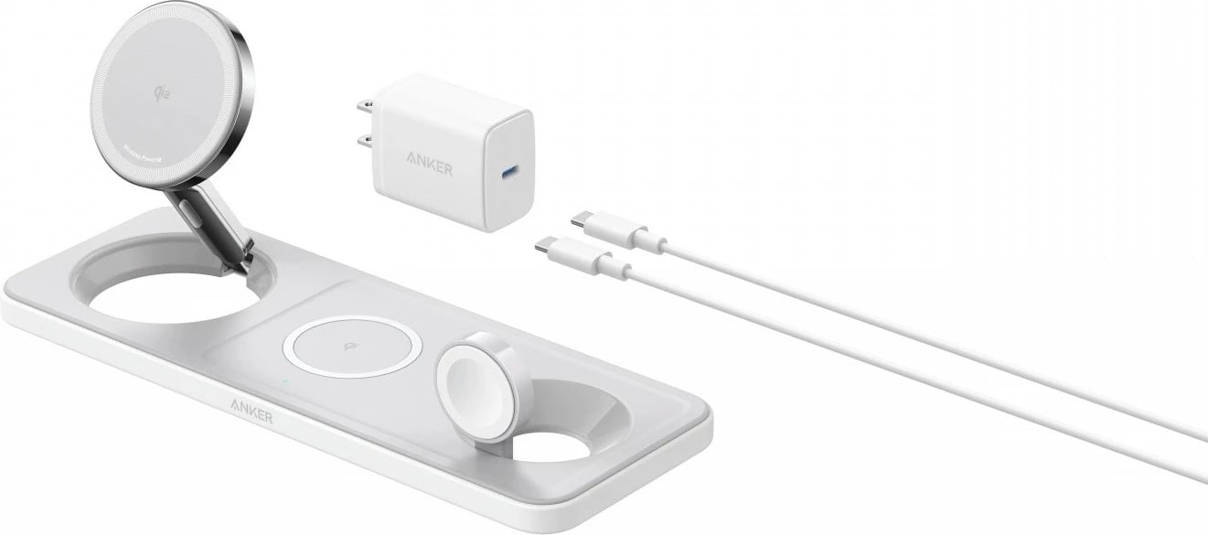 Karikues wireless Anker MagGo 3-in-1 Pad, 15W Qi2, i bardhë