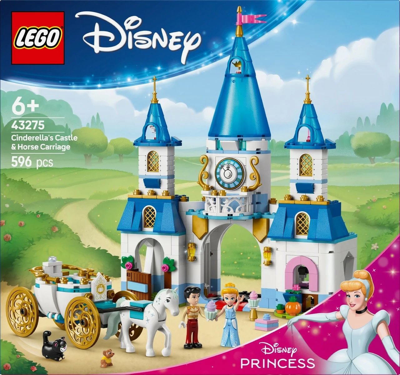 Set ndërtimi LEGO Disney Princess 43275, Kështjella dhe Karroca e Hirushes, 596 pjesë