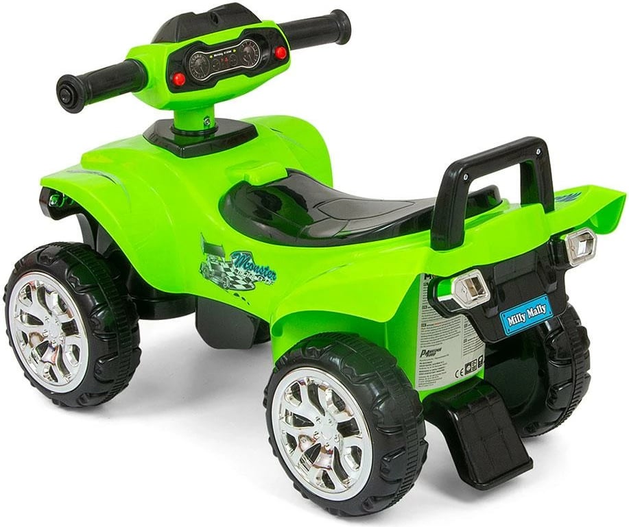 Quad me tinguj për fëmijë, Milly Mally Monster, timon interaktiv, drita, ngarkesa 25 kg, prej 12m+, jeshile