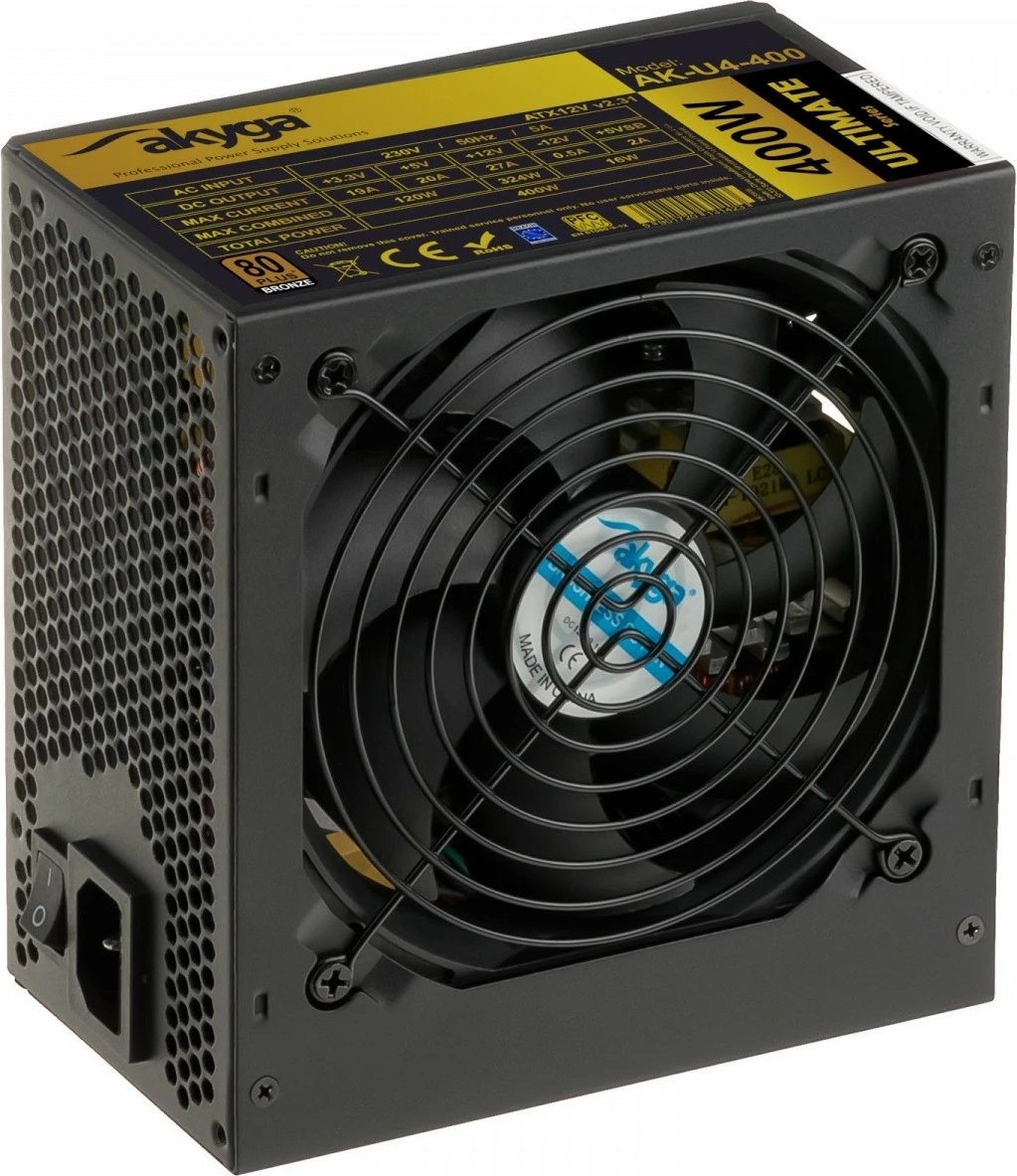 Kasë furnizimi AKYGA AK-U4-400, 400W, 80 PLUS Bronze, Modular, E zezë