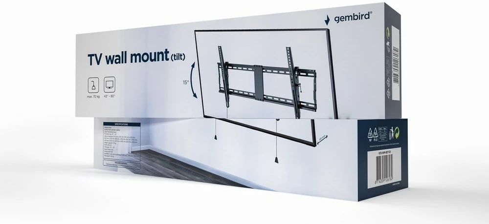 Mbajtëse për televizor Gembird WM-90T-01, 43-90”, e zezë