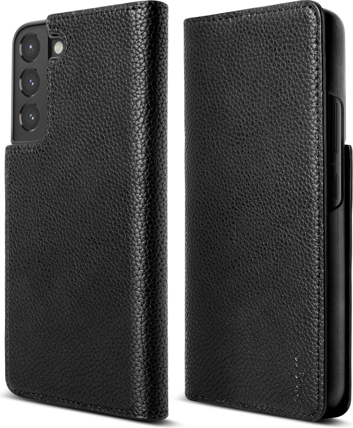 Mbështjellës Ringke Folio Signature për Samsung Galaxy S22+, lëkurë sintetike, e zezë