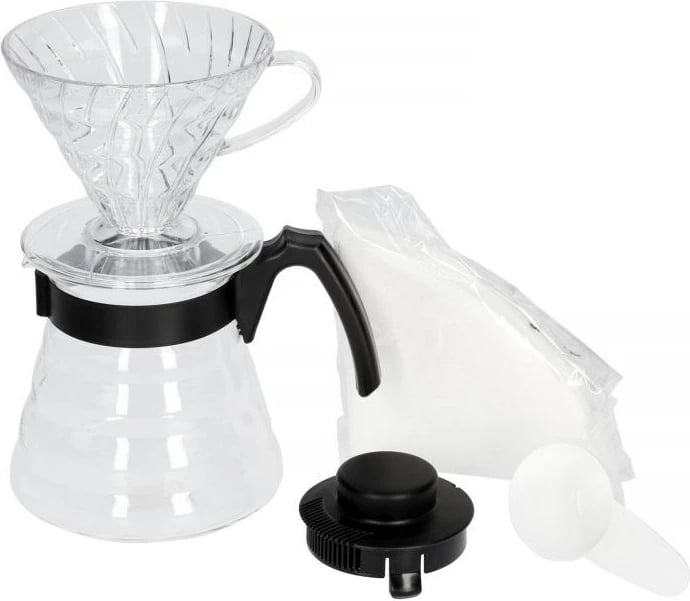 Set për kafe HARIO V60, manual, 0.6 L, i zi
