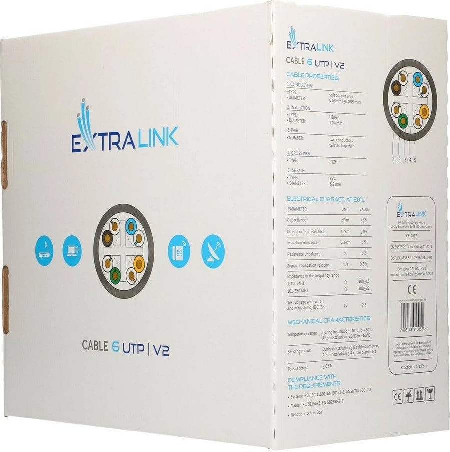 Kabllo rrjeti UTP Extralink Cat 6, 305m, Gri