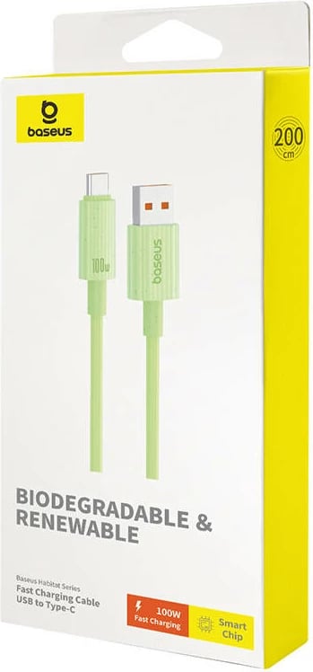 Kabllo karikimi i shpejtë Baseus Habitat Series, USB në USB-C, 2m, 100W, gjelbër