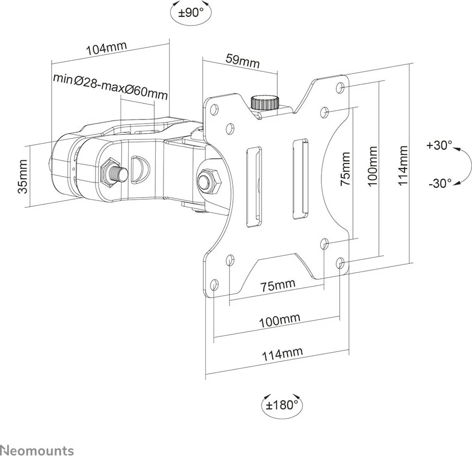 Mbajtës pole për TV/monitor Neomounts FL40-430BL11, 17-32 inç, 360° rrotullim, VESA 75x75/100x100, e zezë