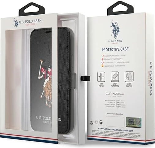 Mbështjellës U.S. Polo Assn. USFLBKP12LPUGFLBK për iPhone 12 Pro Max, Polo Embroidery, i zi