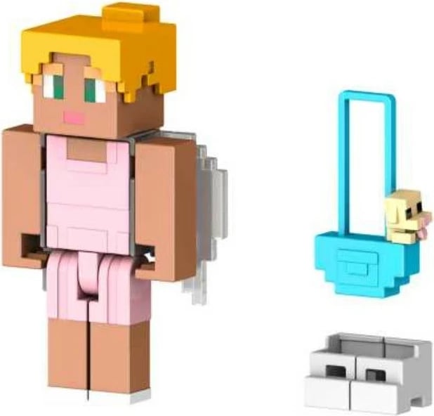 Figurë aksioni Minecraft Mattel Creator Puppy Purse, me 5 aksesorë, 8 cm, Rozë/Verdhë/Blu