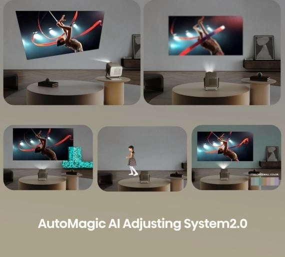 Projektor lazer 4K, Hisense M2 Pro, 1300 ANSI lm, short throw 1.0–1.3:1, auto-focus/keystone, Wi‑Fi/Bluetooth, gri