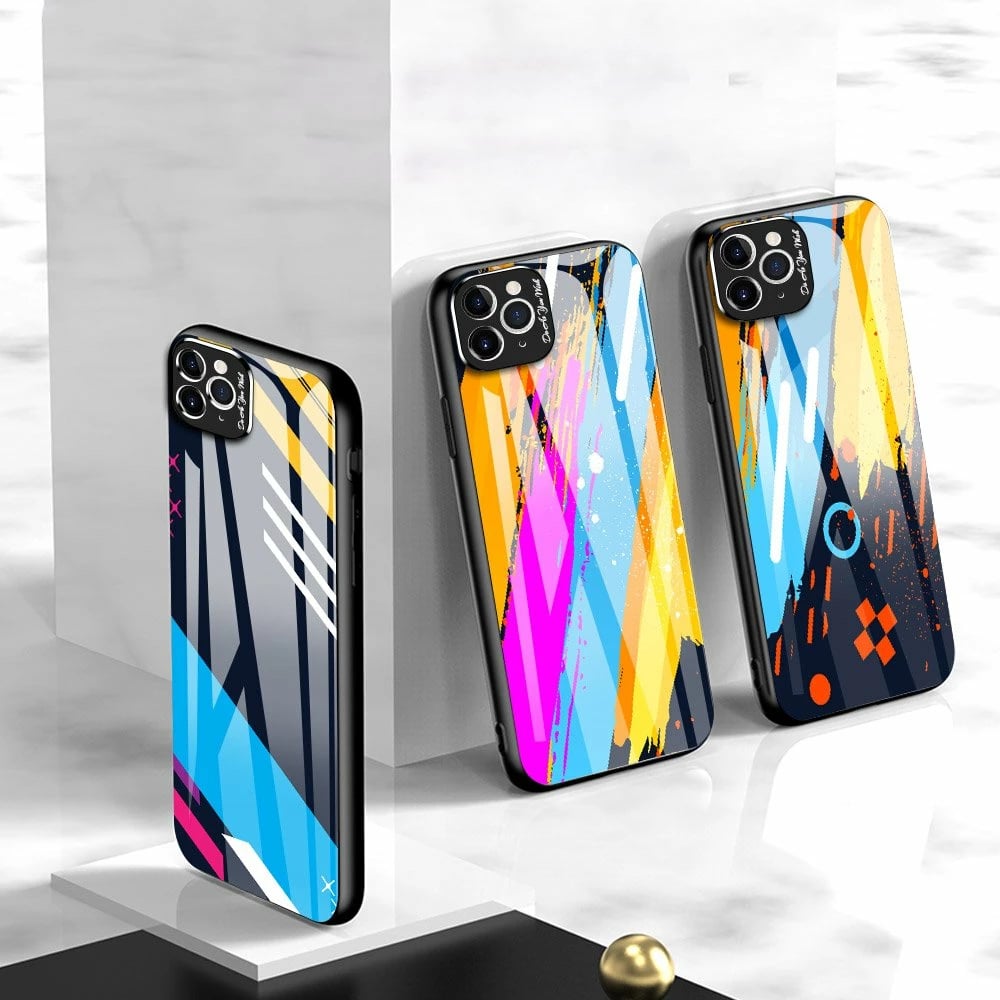 Mbështjellës Hurtel për iPhone 11 Pro Max, xham i temperuar, silikon, model me ngjyra, Black/Blue/Yellow