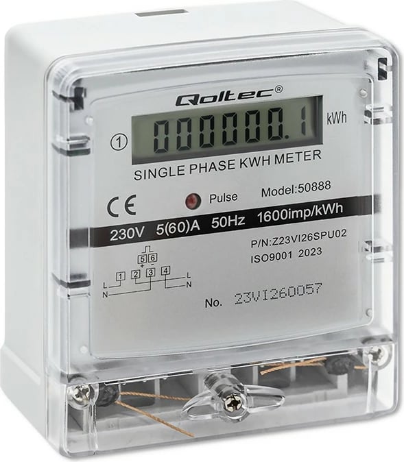 Matës energjie Qoltec 50888, njëfazësh, LCD, 230V, Gri Matës energjie Qoltec 50888, njëfazësh, LCD, 230V, Gri