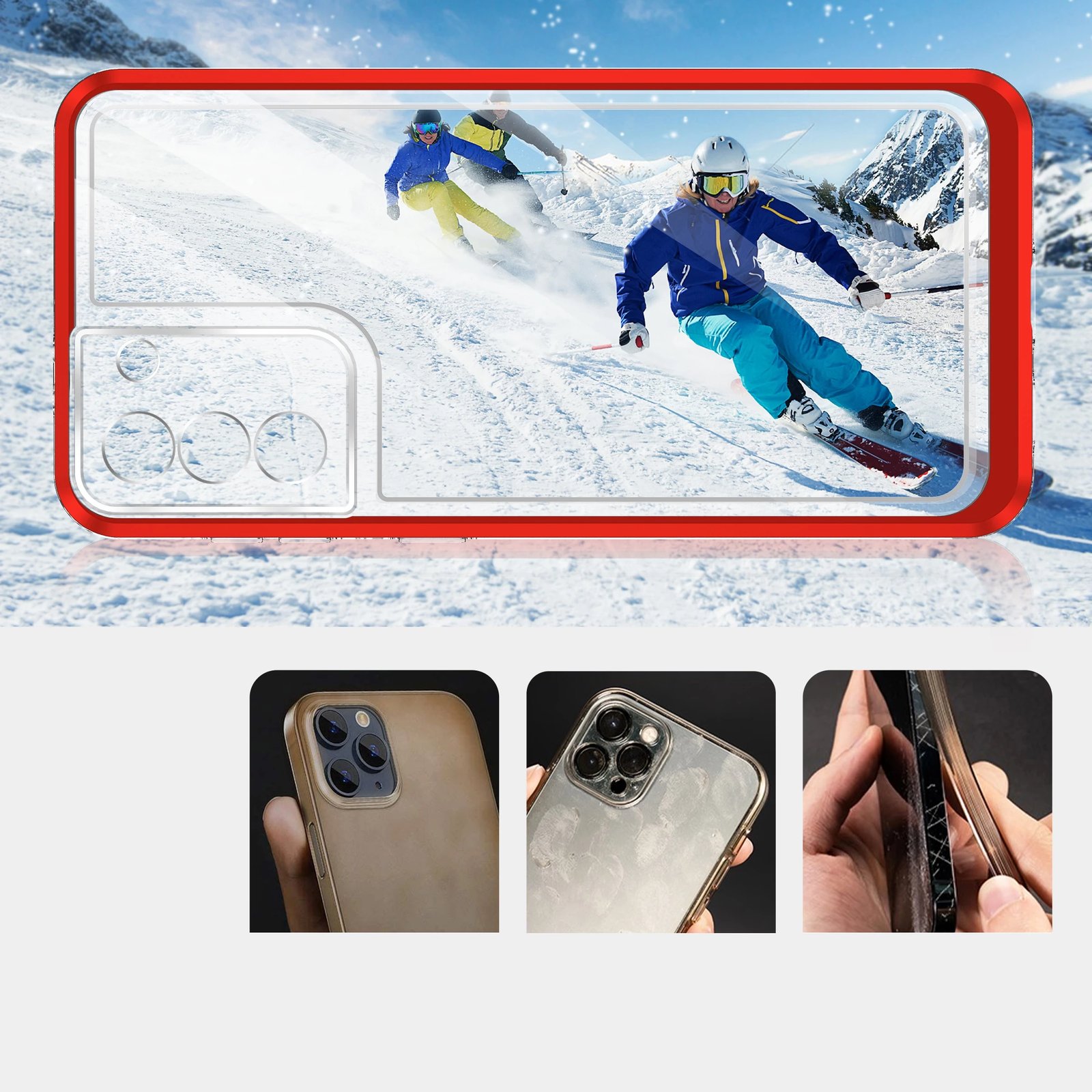 Mbështjellës Hurtel Hybrid Armor Clear 3in1 për Samsung Galaxy S21+ 5G, Transparent me të kuqe