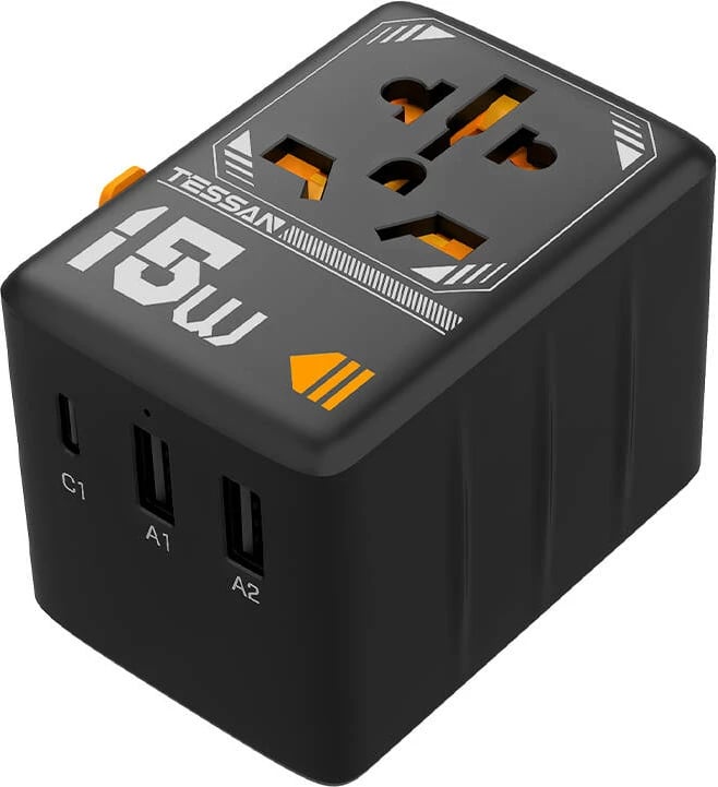 Adapter udhëtimi Tessan WTA-01, 2x USB-A, 1x USB-C, 2500W, argjend