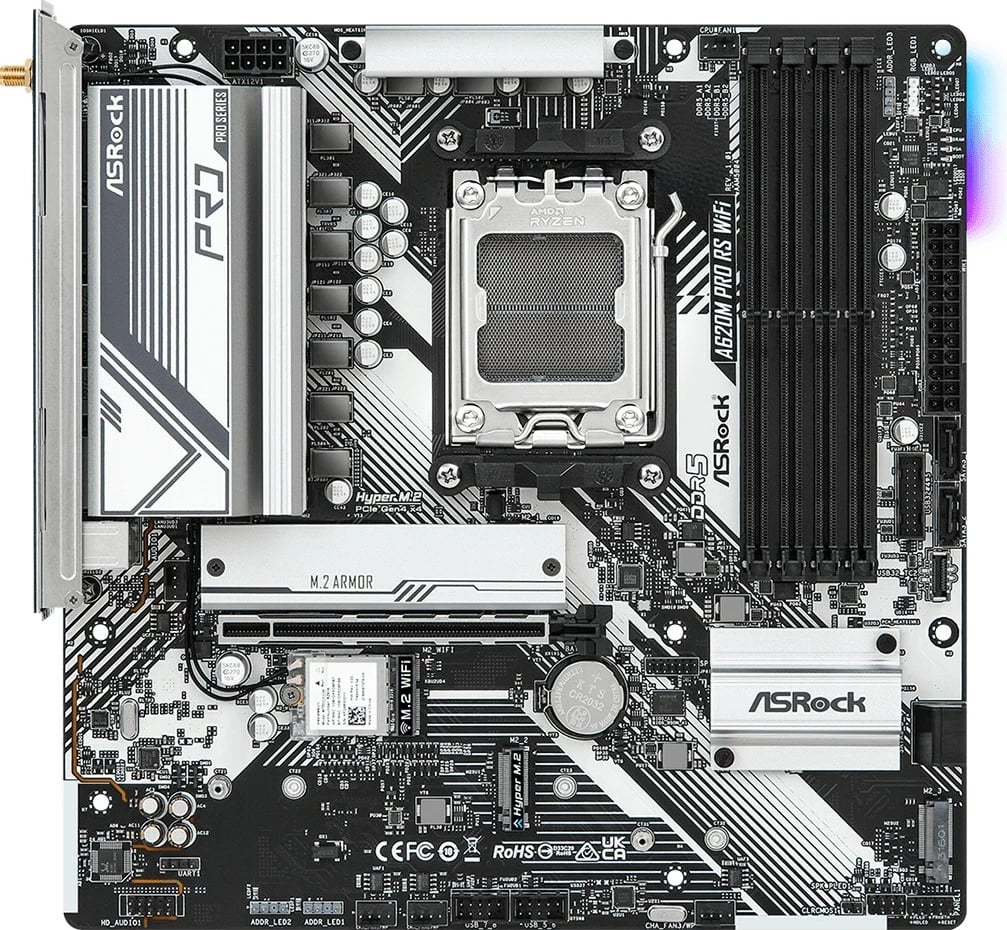 Pllakë amë ASRock A620M Pro RS WiFi, Socket AM5, DDR5, micro ATX, e zezë