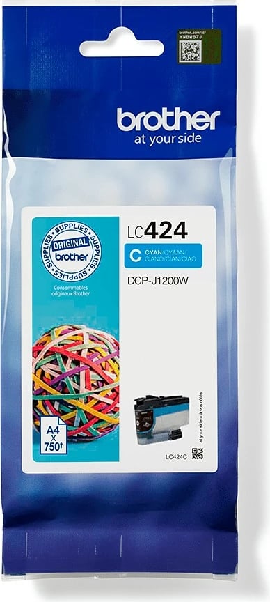 Toner Brother LC424C, 1 copë, 750 faqe, Paketë e vetme, Cyan
