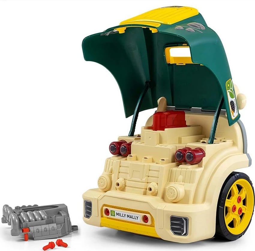 Lodër edukative motor makine me kapak hapës, MILLY MALLY N-GINE, efekte dritë/tingull, timon me borinë, 3 AA, 3+ , e gjelbër, set 56 copë