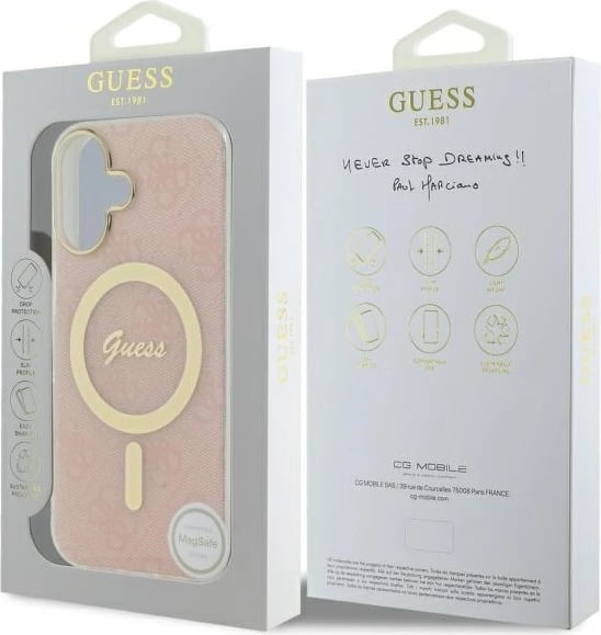Mbështjellës Guess IML 4G MagSafe për iPhone 16, Rozë