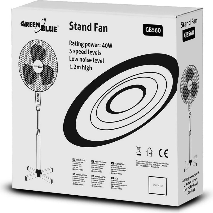 Ventilator qëndror GreenBlue GB560, 40 cm, i bardhë