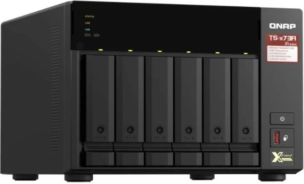 NAS QNAP TS-673A-8G, AMD Ryzen V1500B, 8GB RAM, 6 vende për disqe, E zezë