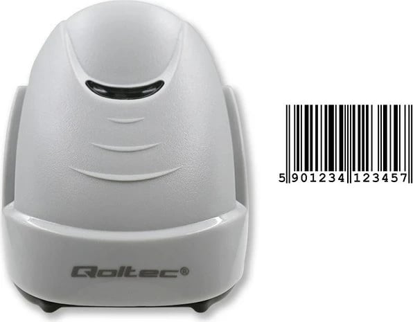 Skaner barkodash Qoltec 50877, Laser 1D, USB, Bardhë