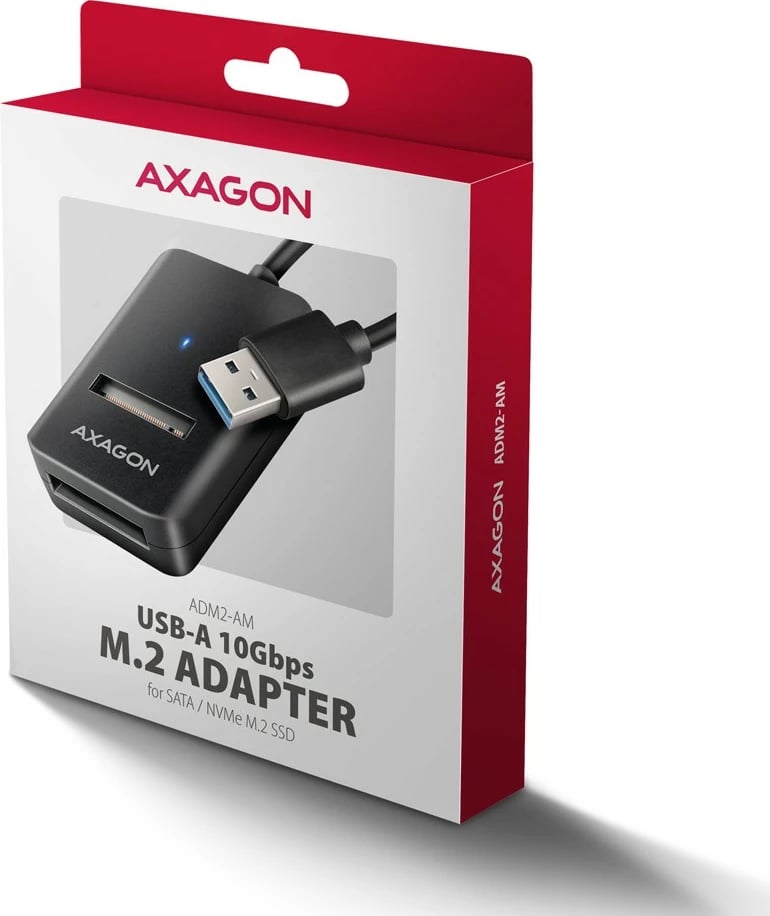 Adapter për SSD M.2 AXAGON ADM2-AM, USB 3.2 Gen 2, 10Gbps, i zi