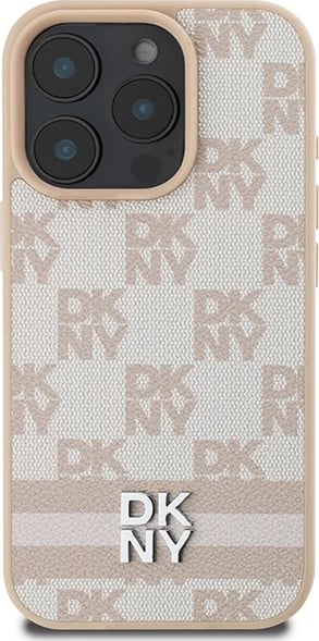 Mbështjellës DKNY Checkered Pattern & Printed Stripes për iPhone 16 Pro, Rozë