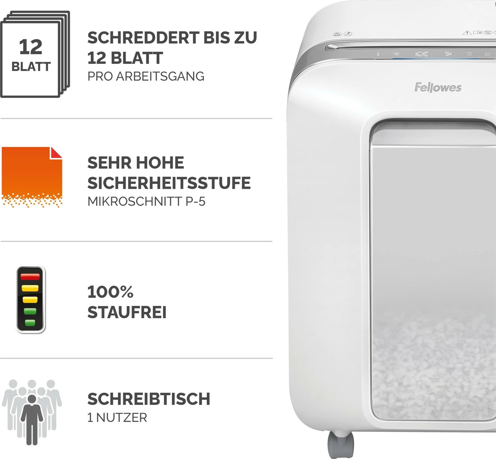 Shredder Fellowes Powershred LX201, Micro-cut, 22 L, e bardhë