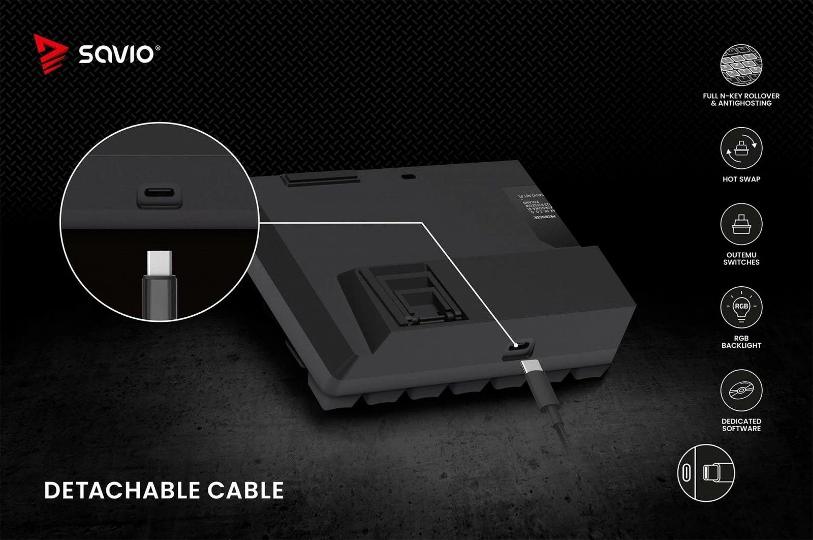 Tastierë mekanike Savio Blackout X2 OUTEMU Brown, 60%, ARGB, Hot Swap, e zezë