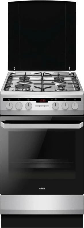 Sobë Amica 58GE3.33HZpTaQ(Xx), 4 zona, 62L, gaz dhe rrymë, e zezë/inox