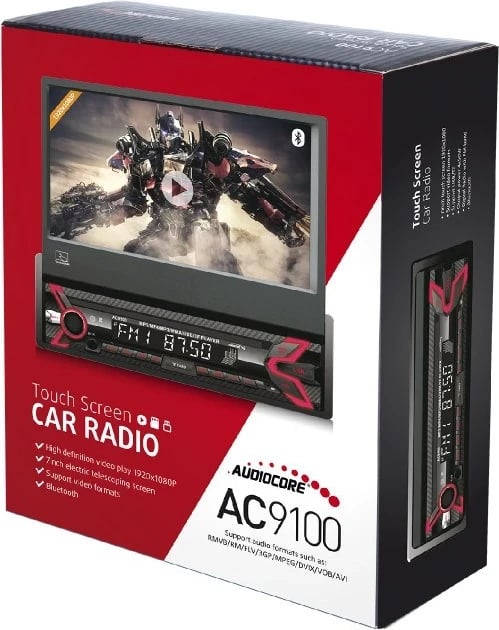Radio për makinë Audiocore AC9100, e zezë / kuqe