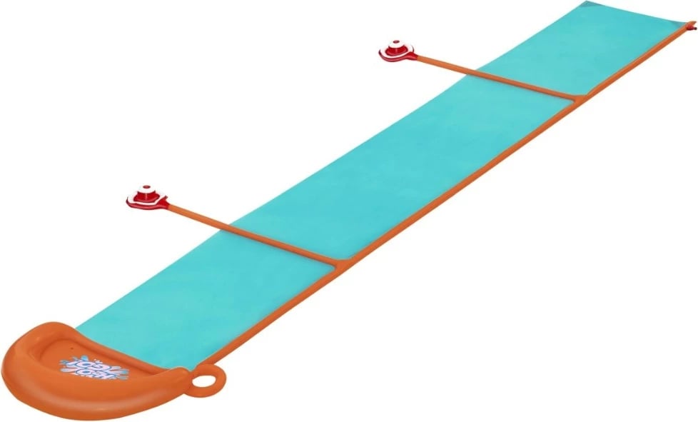 Rrëshqitëse uji fëmijësh me spërkatës, Bestway H2OGO! StompBlast 4.88 m, një korsi, lidhet me zorrë kopshti, blu, me arnpallë riparimi