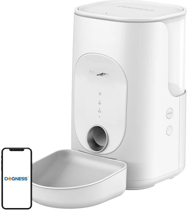 Shpërndarës ushqimi smart Dogness F16 Melamine, 4L, me WiFi, i bardhë