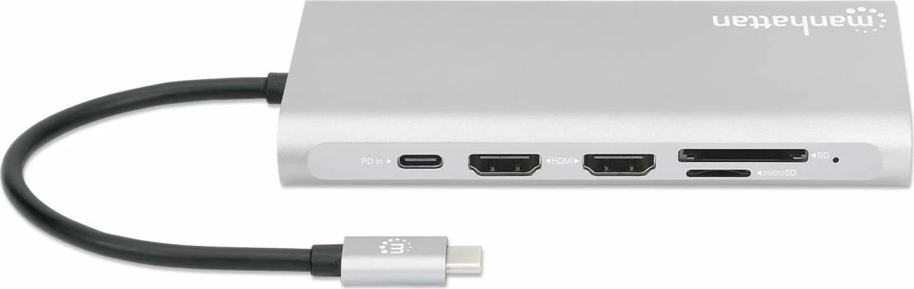 Docking station MANHATTAN 12-in-1, 3x HDMI, 4x USB, USB-C, DP, RJ45, gri