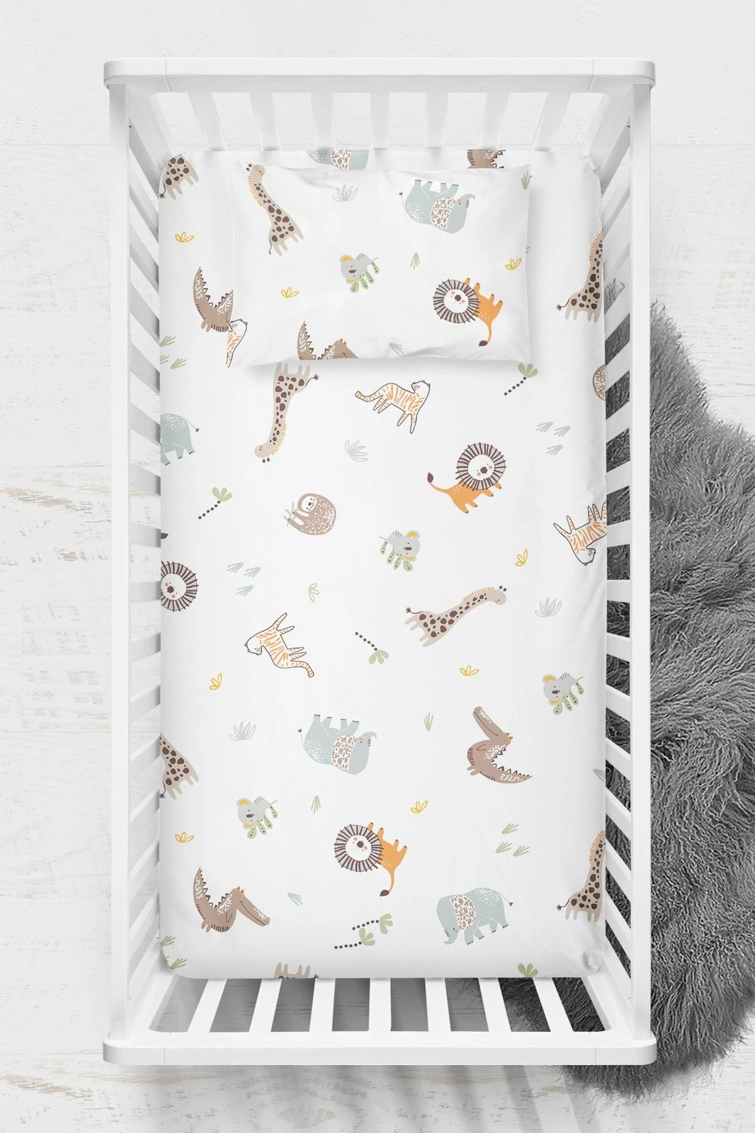 Set çarçafi i sheshtë për foshnje Ranforce, Jungle, ngjyrë mustard, kafe, gri