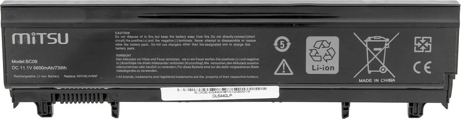Bateri laptop Mitsu BC/DE-E5440H për Dell Latitude E5440/E5540, 6600 mAh, 11.1V, e zezë