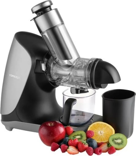 Shtrydhëse e ngadaltë frutash-perimesh, Concept Nutriboost LO7250, 200 W, 0.6 L, vidë çeliku inox, gryka 76 mm, 65 dB, e zezë/krom
