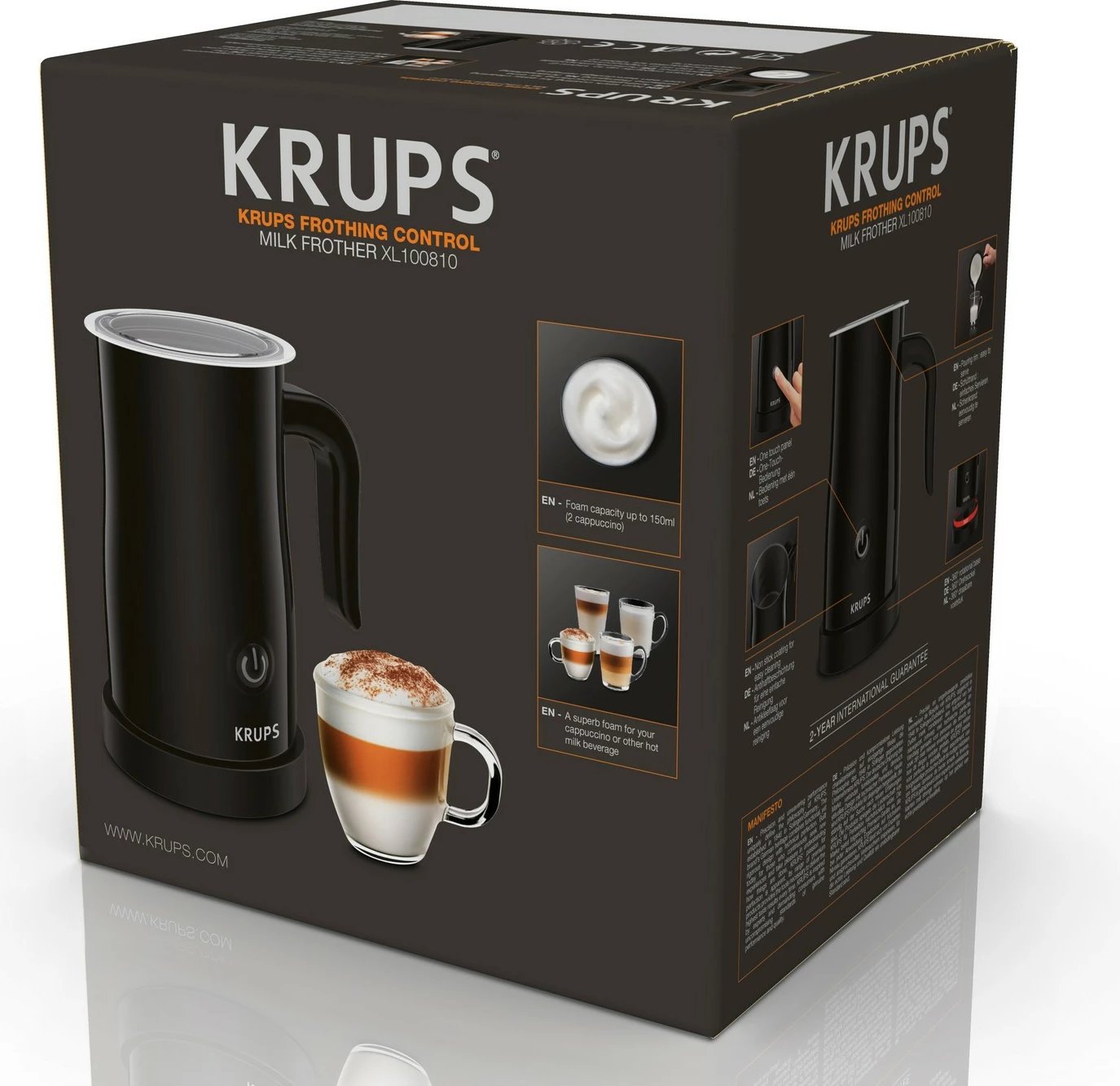 Shkumëzues qumështi Krups XL1008, automatik, 150 ml, inox, i zi