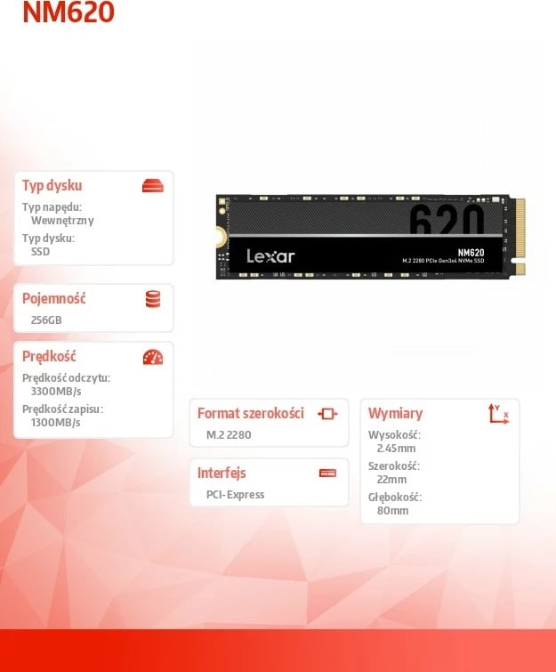 SSD Lexar NM620, 256GB, M.2 2280, PCIe NVMe
