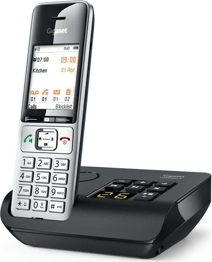 Telefon fiks Gigaset COMFORT 500A, analog/DECT, regjistrues automatik, ekran ngjyrë, 200 kontakte, i zi/argjendtë Telefon fiks Gigaset COMFORT 500A, analog/DECT, regjistrues automatik, ekran ngjyrë, 200 kontakte, i zi/argjendtë
