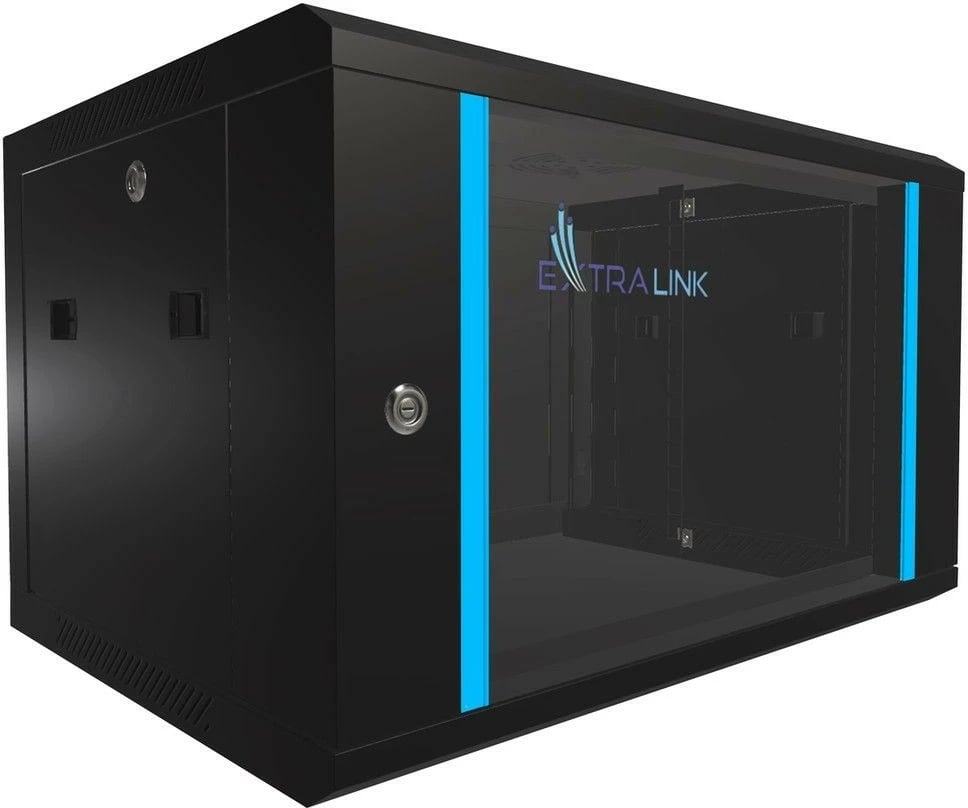 Kasë rrjeti Extralink EX.7225, 6U, 600x450, montim në mur, e zezë, me derë xhami
