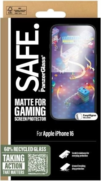 Mbrojtës ekrani PanzerGlass SAFE për iPhone 16, Ultra-Wide Fit, Mat për Gaming