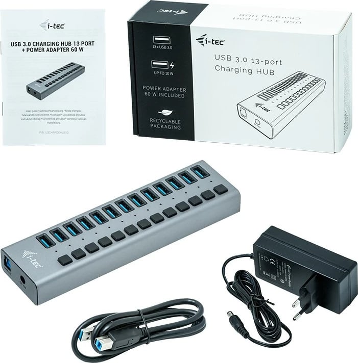 HUB USB I-Tec 13 porta, 60W, gri