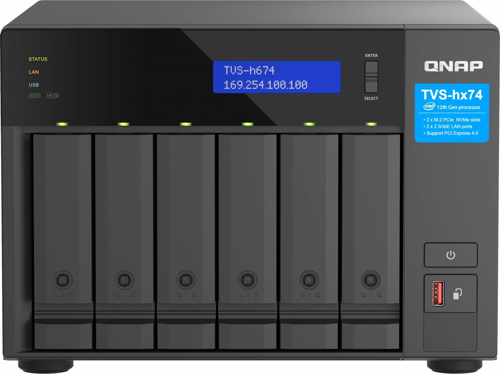 NAS QNAP TVS-H674-I5-32G, 6-bay, Intel Core i5-12400, 32GB RAM, e zezë