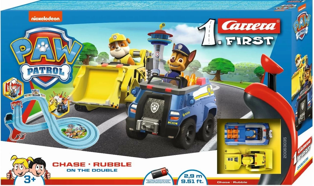 Set pistë garash Carrera Paw Patrol First, 2.9m, me Chase dhe Rubble
