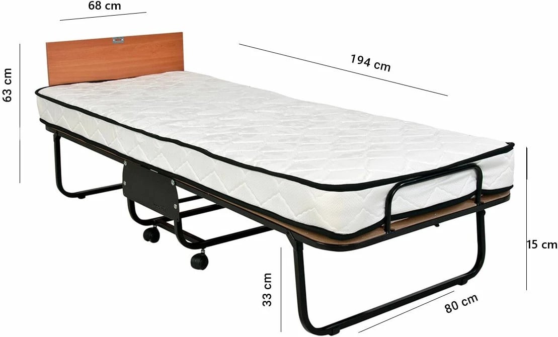 Krevat palosës Skye Decor, dyshek me susta 15cm, i bardhë dhe i zi