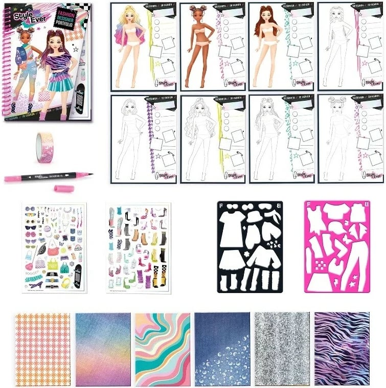 Set kreativ Epee Fashion Project Portfolio për vajza, shumëngjyrësh