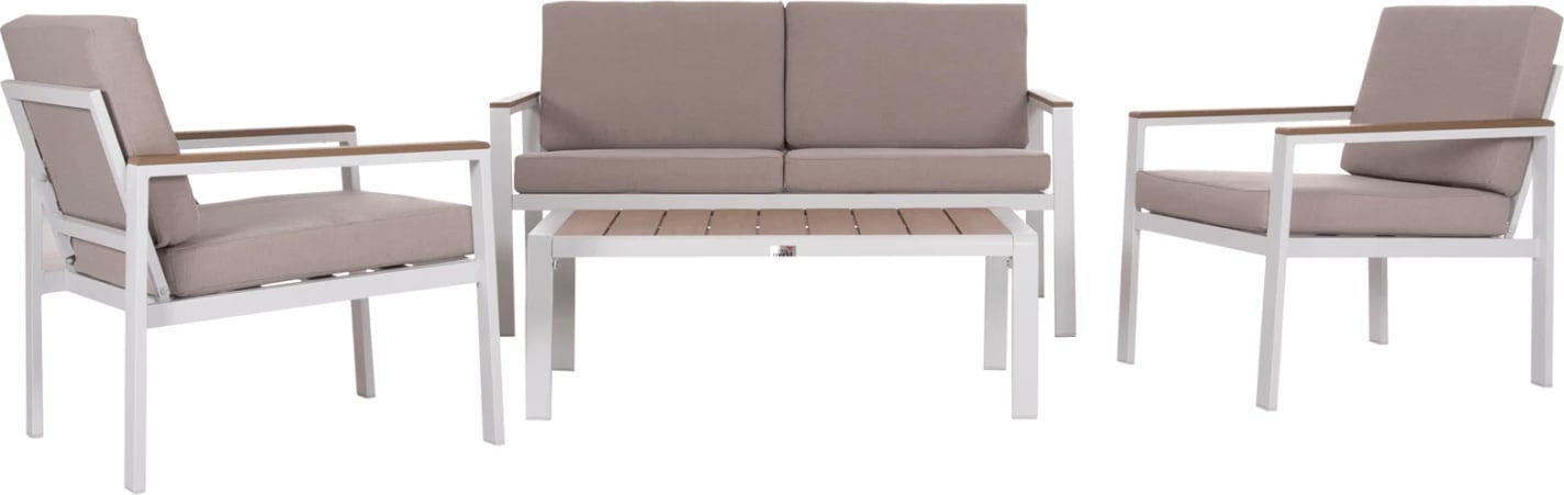Set lounge për jashtë, 4 pjesë, SAFIN FH6278.01, alumin i bardhë, polywood, material OLEFIN bezhë
