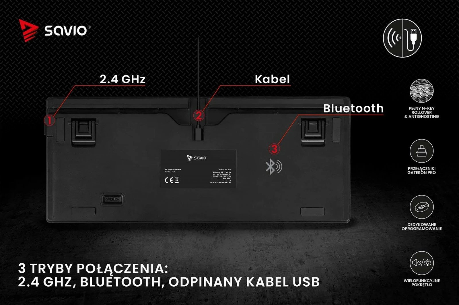 Tastierë mekanike wireless Savio Phenix, Gateron Red Pro, 82 taste, RGB, e zezë